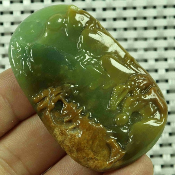 Cert'd Yellow Natural A JADE jadeite Carved Pendant Landscape 山水 - Picture 1 of 8